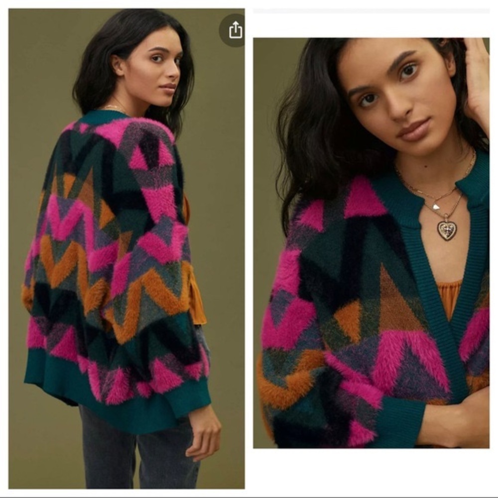 Anthropologie Chevron Eyelash Cardigan, One Size